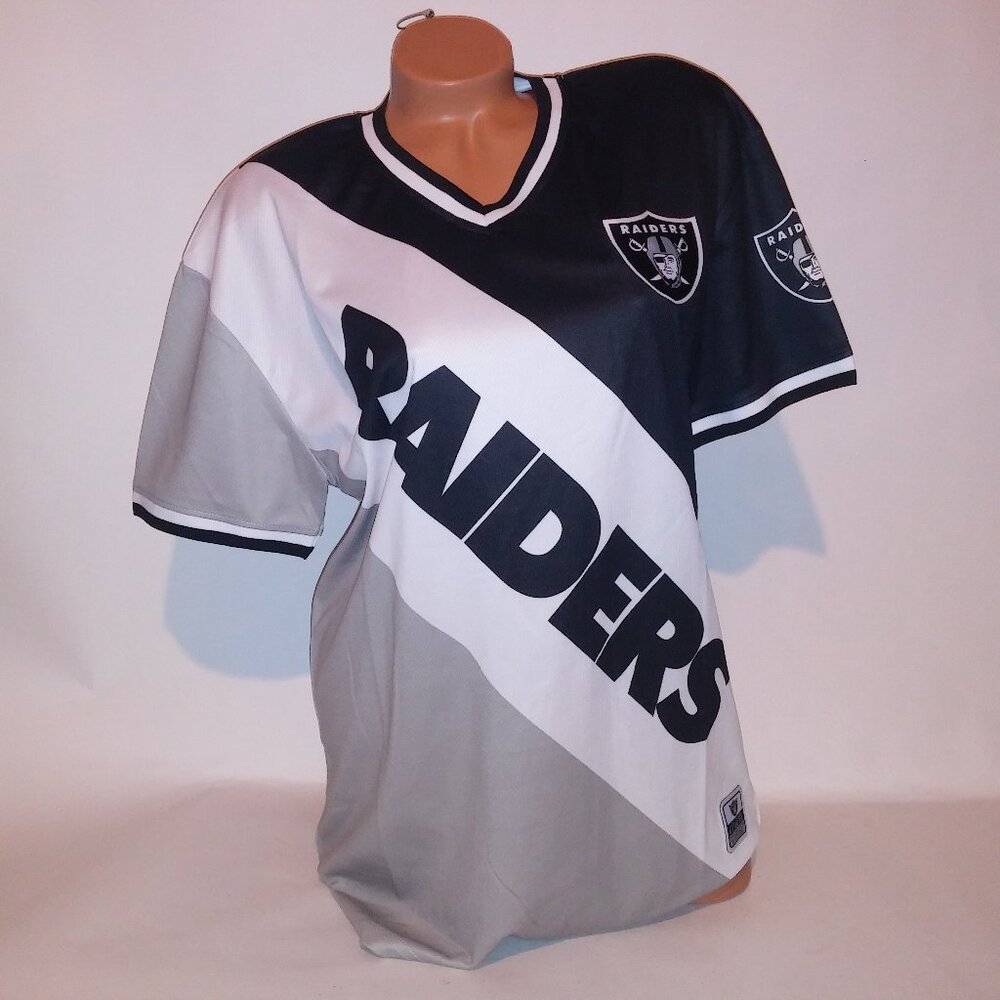 Los Angeles Raiders Jersey NFL Football Mens Gray White Black Short Sleeve V Nec